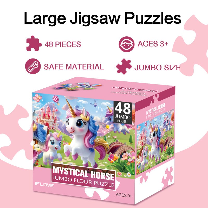 IFLOVE Jumbo Floor Puzzle for Kids,48 Piece Unicorn Large Jigsaw Puzzles,Puzzle for Toddler Ages 3-5,Fun Educational Preschool Learning Toy Easter Gift for Boys & Girls Ages 4-8 - Image 4