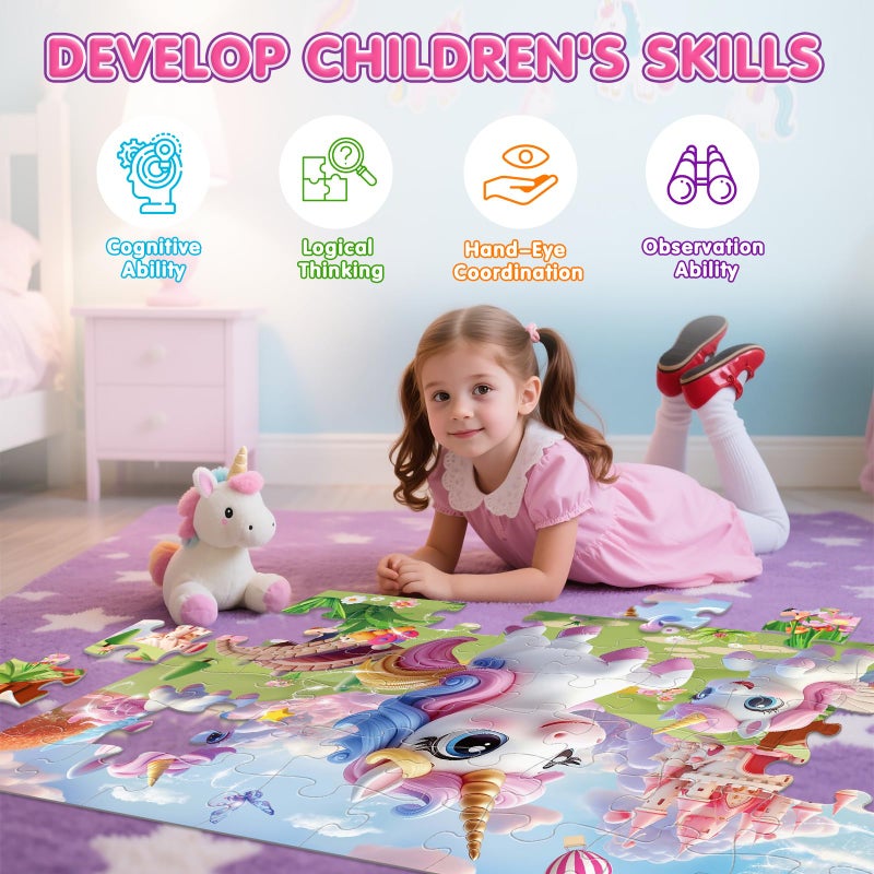 IFLOVE Jumbo Floor Puzzle for Kids,48 Piece Unicorn Large Jigsaw Puzzles,Puzzle for Toddler Ages 3-5,Fun Educational Preschool Learning Toy Easter Gift for Boys & Girls Ages 4-8 - Image 5