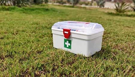 EMNDR Plastic Portable Medicine Box Family First Aid Kit Medicine Organiser Box With Detachable Tray And Handle, Rectangular, White - Image 2