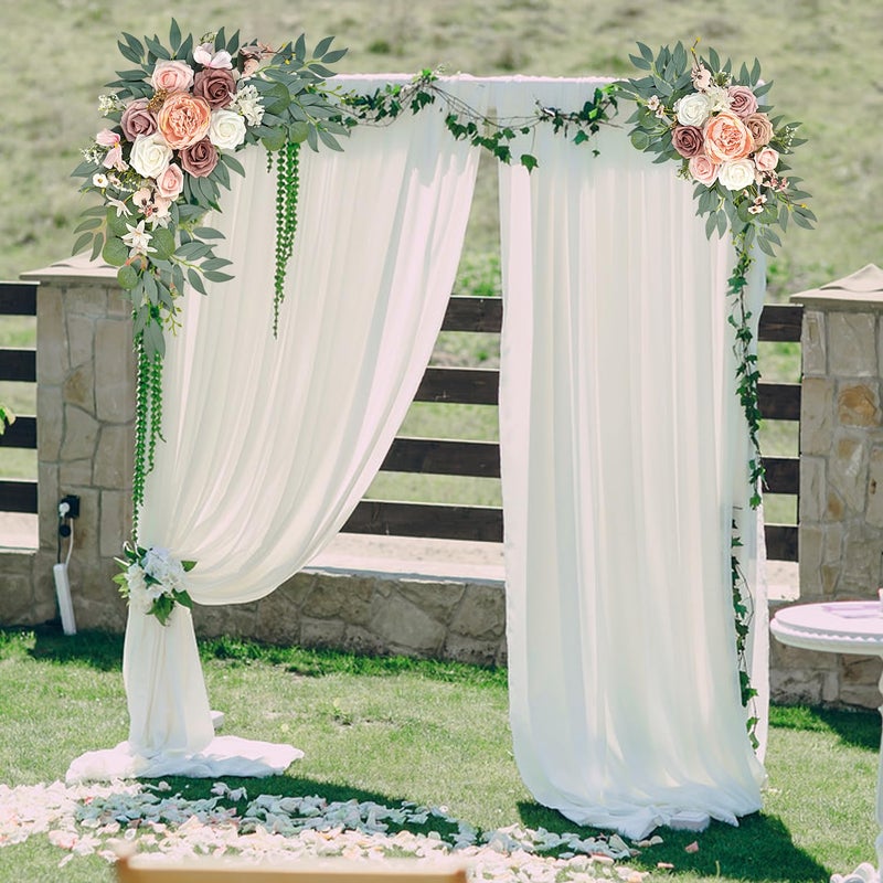 Finphoon Pink Wedding Arch Flowers Set of 2, Artificial Wedding Arch Floral Swag Arrangement for Reception Photo Backdrop Decoration, Bridal Shower, Baby Shower - Image 5