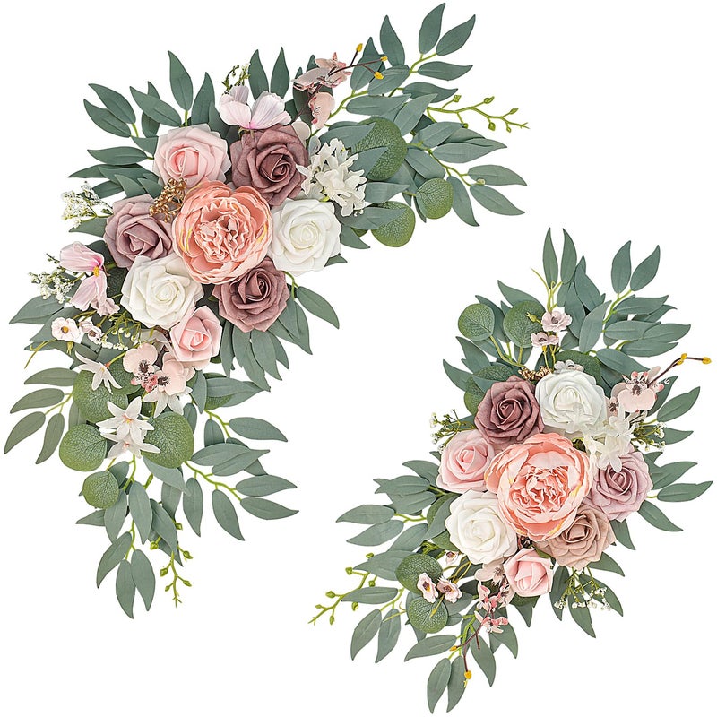 Finphoon Pink Wedding Arch Flowers Set of 2, Artificial Wedding Arch Floral Swag Arrangement for Reception Photo Backdrop Decoration, Bridal Shower, Baby Shower - Image 1