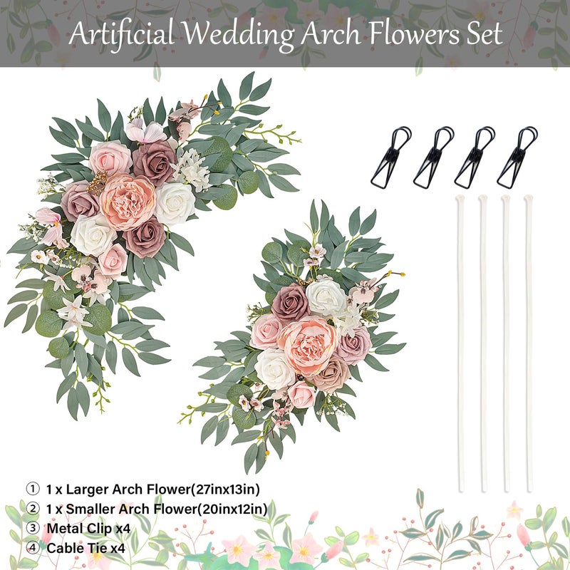 Finphoon Pink Wedding Arch Flowers Set of 2, Artificial Wedding Arch Floral Swag Arrangement for Reception Photo Backdrop Decoration, Bridal Shower, Baby Shower - Image 2