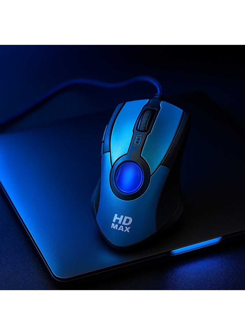أتش دي ماوس ألعاب احترافي HD MAX– تصميم مريح 7 أزرار تحكم – حساس دقيق 1600DPI  – أداء عالي الدقة- لون ازرق - Image 2