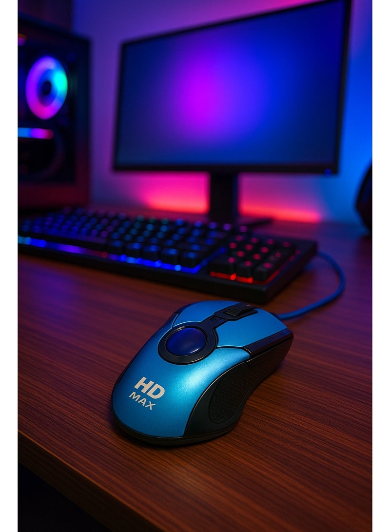أتش دي ماوس ألعاب احترافي HD MAX– تصميم مريح 7 أزرار تحكم – حساس دقيق 1600DPI  – أداء عالي الدقة- لون ازرق - Image 3