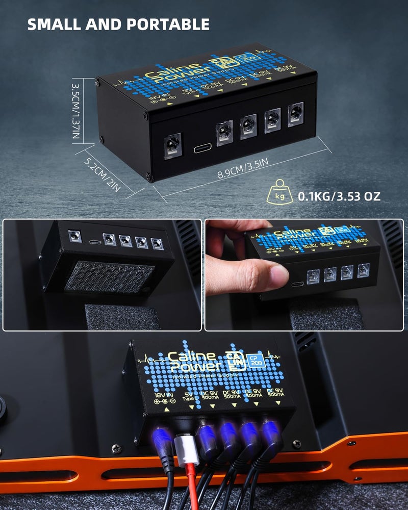 Caline Guitar Pedal Power Supply,9V 500ma Pedal Board Power Supply, Mini True Isolated Pedal Power Supply With Type-C Outlet and 4 Way Daisy Chain - Image 5