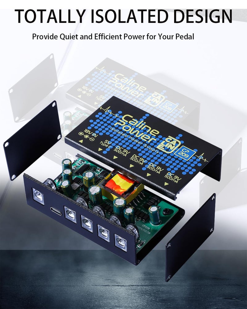 Caline Guitar Pedal Power Supply,9V 500ma Pedal Board Power Supply, Mini True Isolated Pedal Power Supply With Type-C Outlet and 4 Way Daisy Chain - Image 4