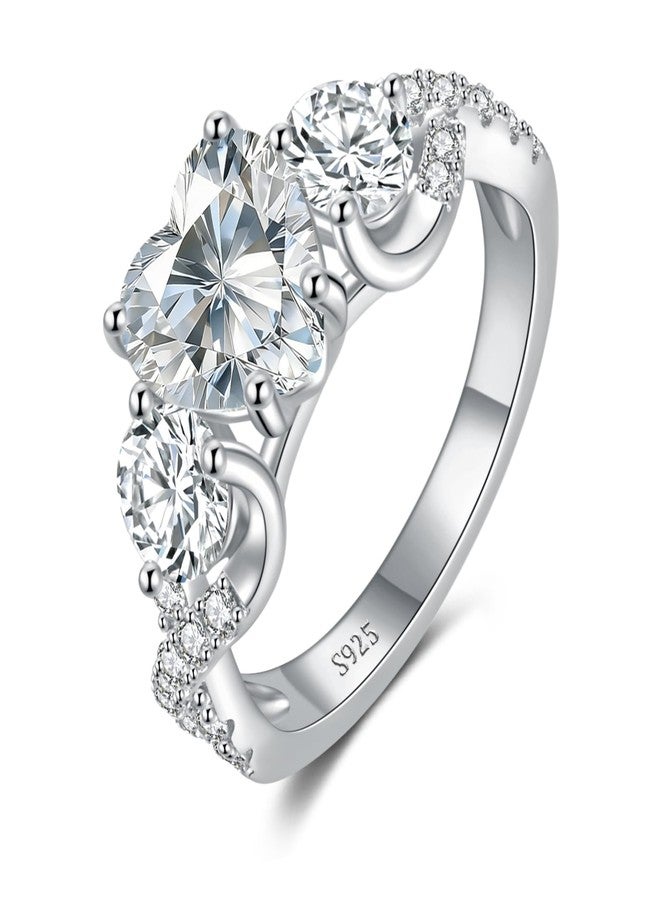 AVECON 3CT 3 Stone Moissanite Promise Rings for Her, D Color VVS1 Heart Cut S925 Sterling Silver Engagement Wedding Anniversary Promise Gift with Certificate for Women, Size 5-10 - Image 1