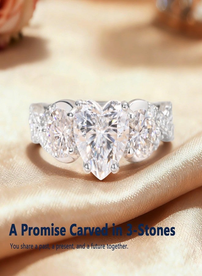 AVECON 3CT 3 Stone Moissanite Promise Rings for Her, D Color VVS1 Heart Cut S925 Sterling Silver Engagement Wedding Anniversary Promise Gift with Certificate for Women, Size 5-10 - Image 4