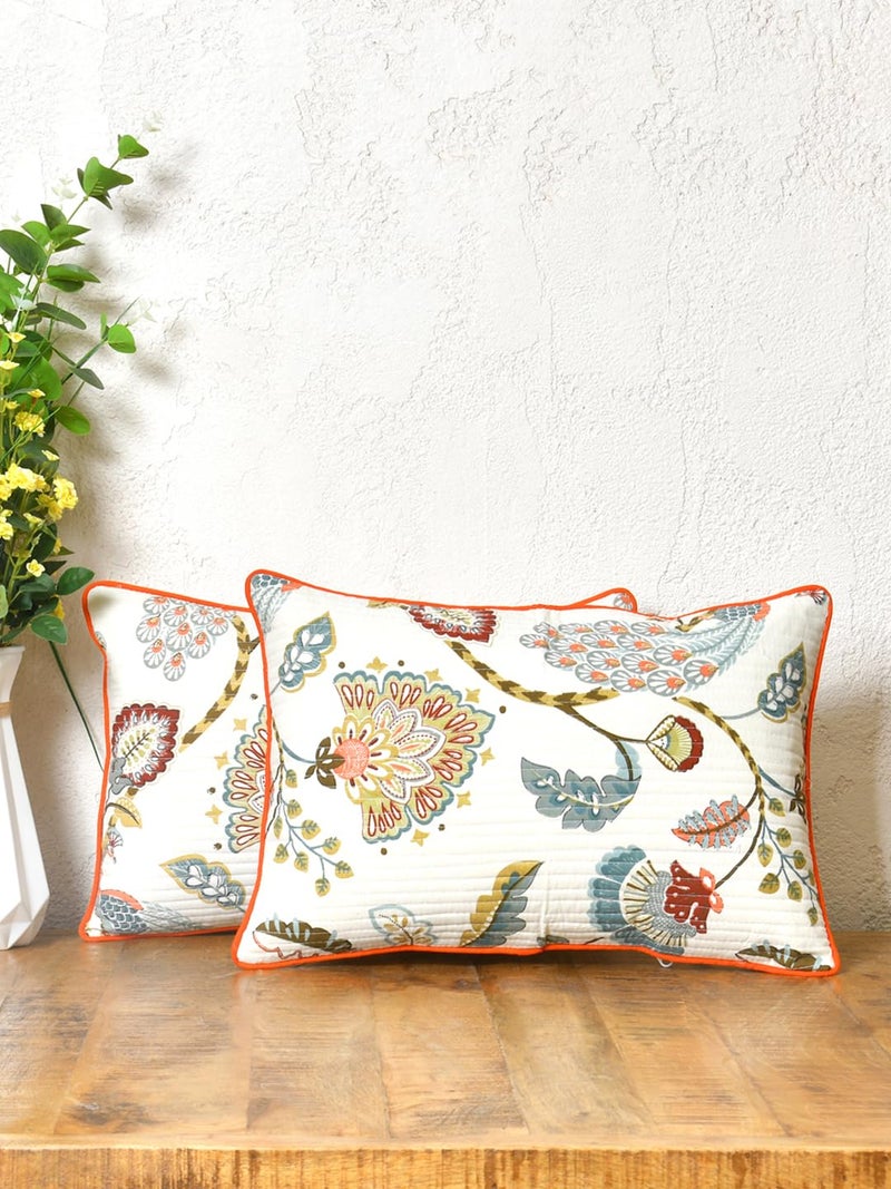 Clasiko Cotton Cushion Covers Set of 2; 12x18 Inches; Multicolor Peacock - Image 3