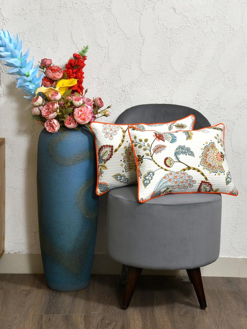 Clasiko Cotton Cushion Covers Set of 2; 12x18 Inches; Multicolor Peacock - Image 1