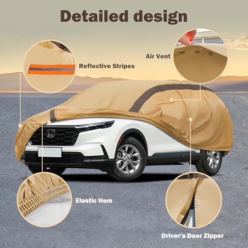 FSGRICH CRV Car Covers Waterproof All Weather Compatible with Honda CRV(1997-2024), Outdoor Anti-UV Sun Rain Protection Full Exterior Cover (Camel with Brown) - Image 2