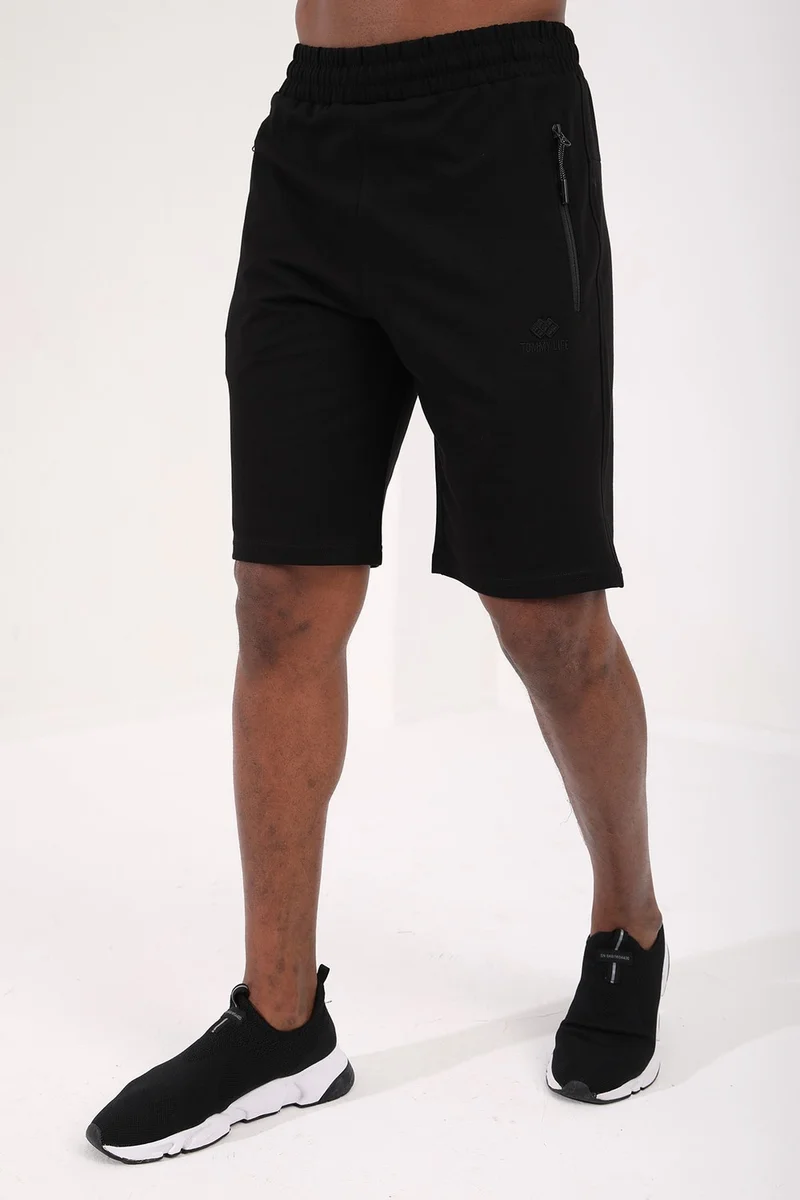 تومي لايف Black Men's Hidden Zipper Back Pocket Lace-Up Standard Fit Shorts-81136