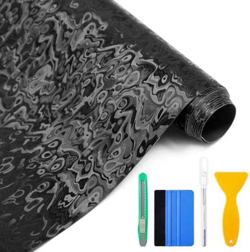 Arespark Forged Carbon Fiber Vinyl Wrap with Tool Kits, Black Ghost Textured Car Stickers Decal Film Sheet DIY Custom Vehicles Project Wrap for Motorcycle Cars Interior Exterior(1ft x 5ft) - Image 1