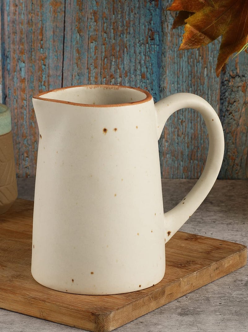 MIAH Decor The Bhumi Collection Ceramic Handmade Stoneware Water Jug/Pitcher with Handle (Matte Finish/Beige/ 5"x3"x5.5"/750 ml/Dishwasher & Microwave Safe) MD-677 - Image 1
