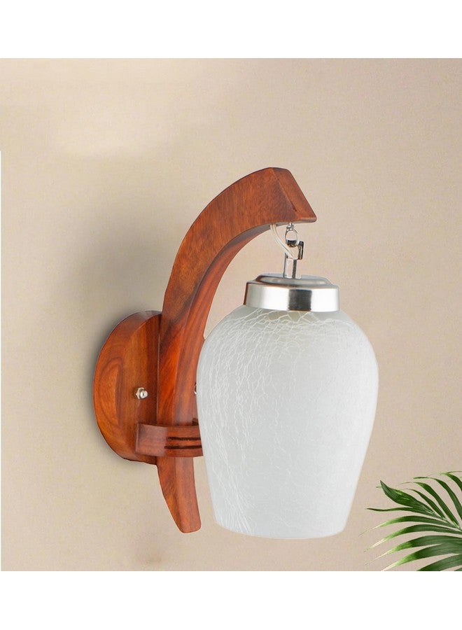 SINOMAN مصباح حائط خشبي SINOMAN بذراع متأرجح مع ظل زجاجي أبيض مصنفر، ضوء مزخرف حديث مثبت على الحائط مثالي لغرفة المعيشة، غرفة النوم، الشرفة، الدرج في المنزل والمكتب (لمبة غير مشمولة) - Image 1