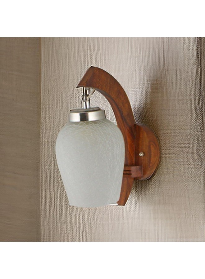 SINOMAN مصباح حائط خشبي SINOMAN بذراع متأرجح مع ظل زجاجي أبيض مصنفر، ضوء مزخرف حديث مثبت على الحائط مثالي لغرفة المعيشة، غرفة النوم، الشرفة، الدرج في المنزل والمكتب (لمبة غير مشمولة) - Image 3