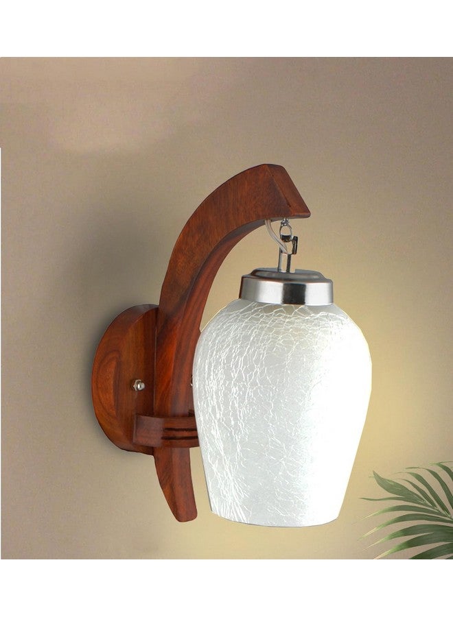 SINOMAN مصباح حائط خشبي SINOMAN بذراع متأرجح مع ظل زجاجي أبيض مصنفر، ضوء مزخرف حديث مثبت على الحائط مثالي لغرفة المعيشة، غرفة النوم، الشرفة، الدرج في المنزل والمكتب (لمبة غير مشمولة) - Image 2