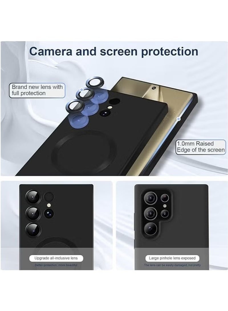 جراب سامسونج جالاكسي إس 24 ألترا مع حماية كاملة لعدسة الكاميرا، جراب مريح وناعم من مادة TPU مقاوم للخدوش والصدمات مع شحن لاسلكي لهاتف سامسونج جالاكسي إس 24 ألترا 5G، أسود - Image 3