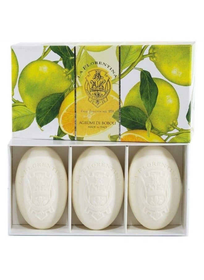 La Florentina - La Florentina: "Agrumi di Boboli" Bar Soaps, Citrus Scent, "Bellosguardo" Collection - Pack of 3 Soaps, 5.3 Ounces (150g) Each, Gift Box [ Italian Import ] - Image 1