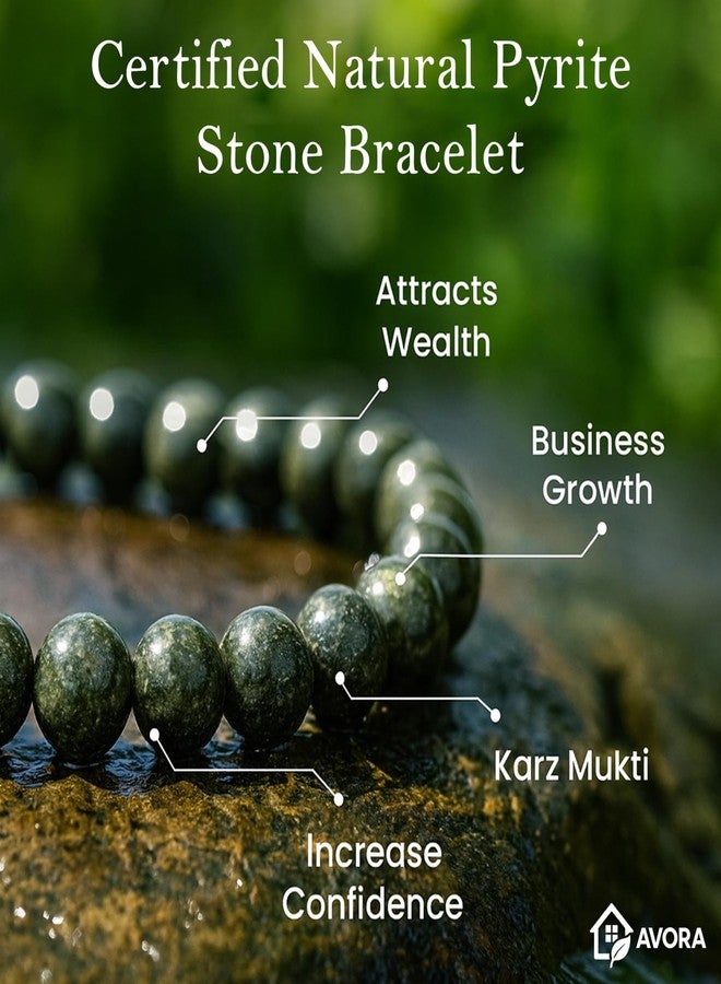 AVORA Certified Original Raw Pyrite Bracelet for Men & Women | Natural Crystal Energy Stone for Wealth, Success, Luck & Healing | Money Magnet Beads with Certificate - Image 4