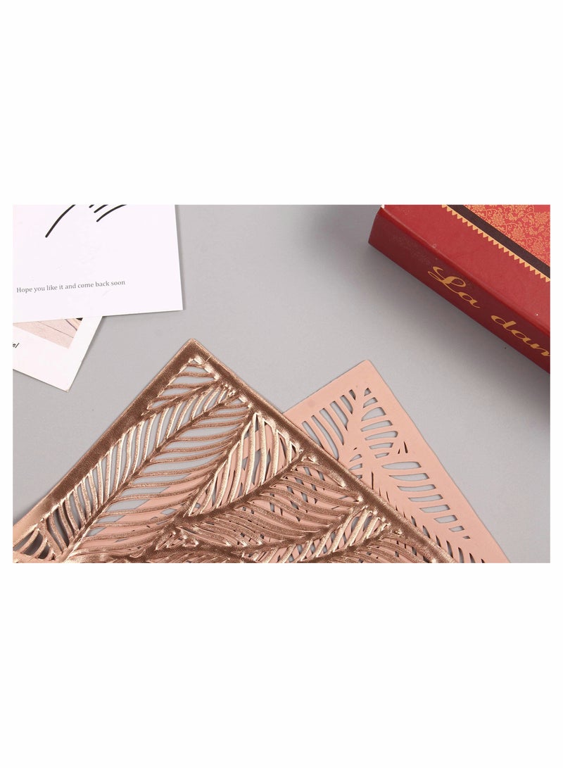 SYOSI ألواح تقديم مستطيلة ذهبية وردية للطاولة، مجموعة مكونة من 6 أطباق معدنية مجوفة لتزيين الطاولة، أطباق رائعة، تستخدم في حفلات الزفاف، والولائم، والعطلات، وزينة المطبخ (ورقة ذهبية وردية) - Image 5