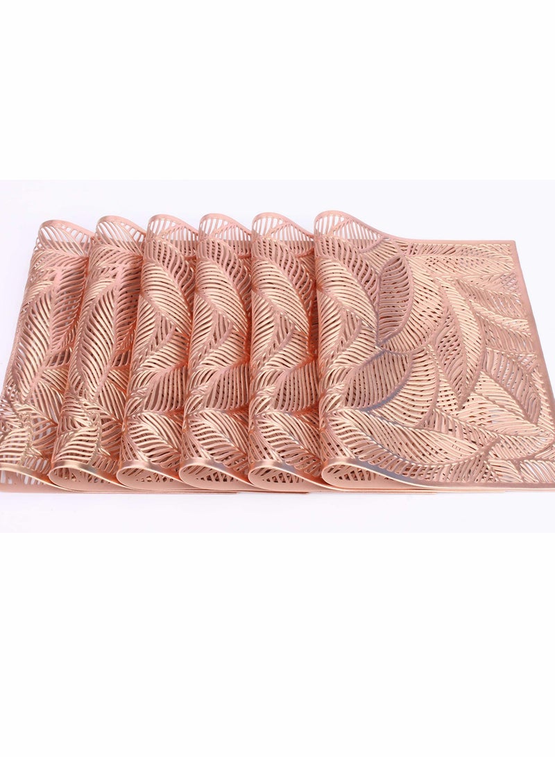 SYOSI ألواح تقديم مستطيلة ذهبية وردية للطاولة، مجموعة مكونة من 6 أطباق معدنية مجوفة لتزيين الطاولة، أطباق رائعة، تستخدم في حفلات الزفاف، والولائم، والعطلات، وزينة المطبخ (ورقة ذهبية وردية) - Image 2