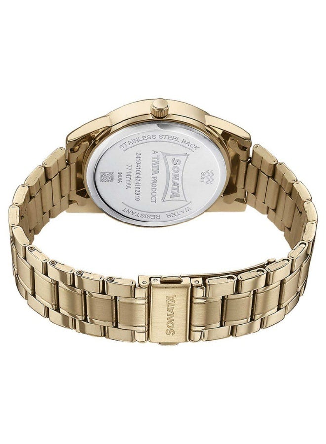 Sonata 77147YM01 Men’s Watch – Blue Multifunction Dial, Golden Stainless Steel Strap, Quartz Movement, 30 m Water Resistance - Image 5