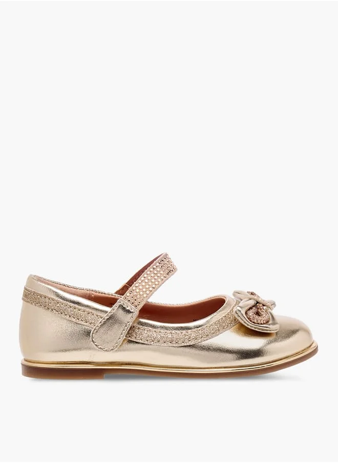 حافي القدمين Girls Bow Embellished Mary Jane Shoes with Hook and Loop Closure