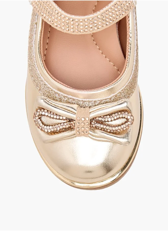 حافي القدمين Girls Bow Embellished Mary Jane Shoes with Hook and Loop Closure