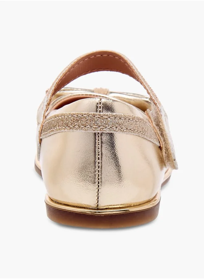 حافي القدمين Girls Bow Embellished Mary Jane Shoes with Hook and Loop Closure