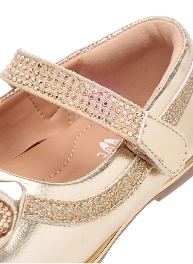 حافي القدمين Girls Bow Embellished Mary Jane Shoes with Hook and Loop Closure
