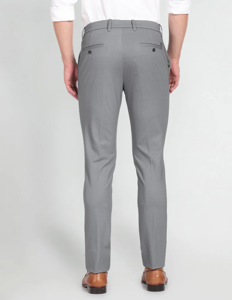 Arrow Grey Mid Rise Dobby Trousers for Men | Best Price UAE