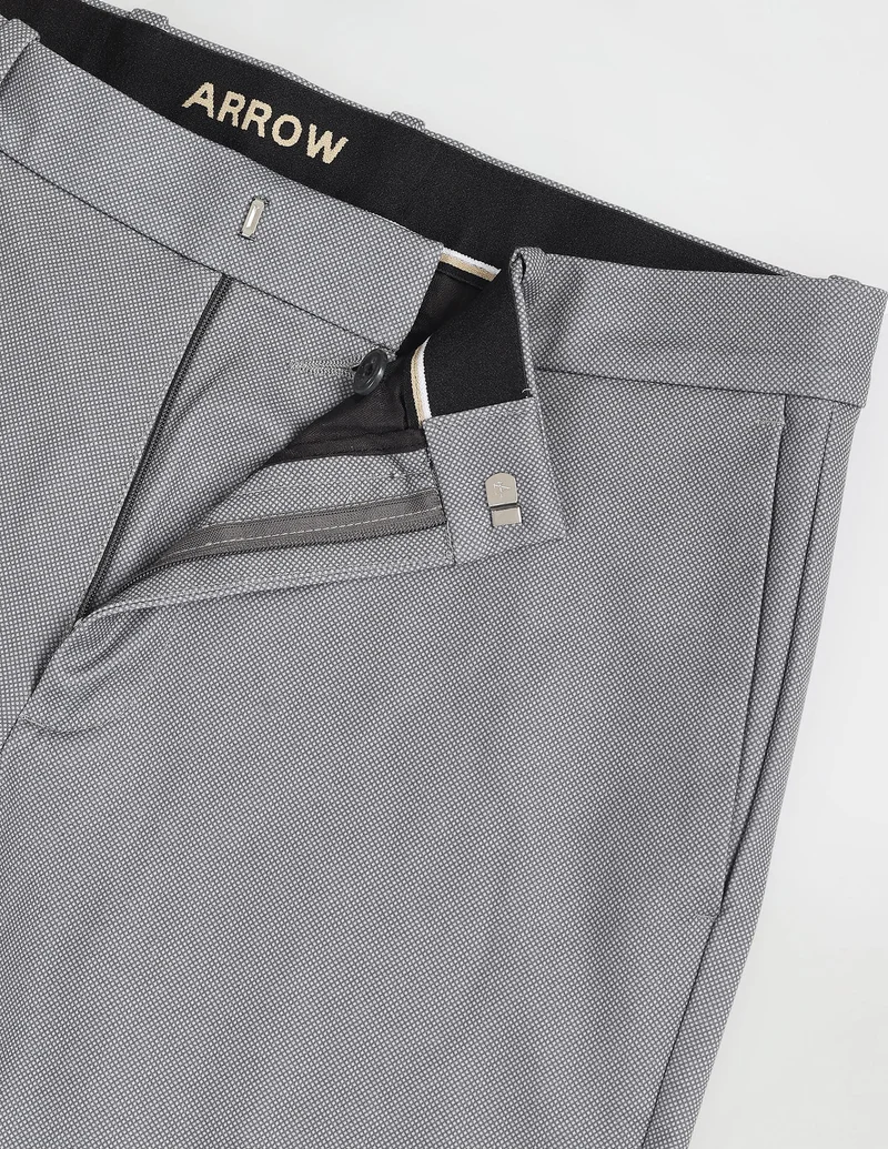Arrow Grey Mid Rise Dobby Trousers for Men | Best Price UAE