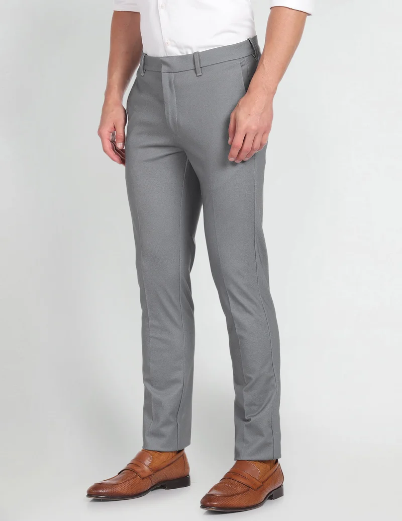 Arrow Grey Mid Rise Dobby Trousers for Men | Best Price UAE