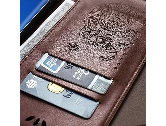 ClickCase حافظة بطاقة مغناطيسية من ClickCase بتصميم الفيل من الجلد الصناعي مع قاعدة قابلة للطي لهاتف Realme Narzo 60 5G (بني) - Image 3