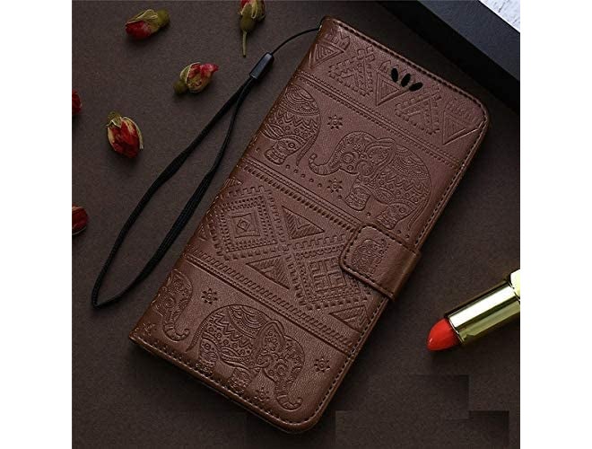 ClickCase حافظة بطاقة مغناطيسية من ClickCase بتصميم الفيل من الجلد الصناعي مع قاعدة قابلة للطي لهاتف Realme Narzo 60 5G (بني) - Image 1
