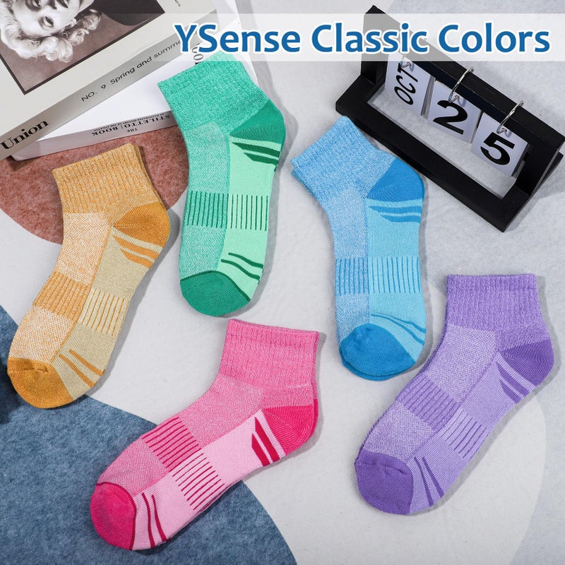 YSense 8 Pairs Crew Socks for Women Men, Breathable Cotton Athletic Compression Running Ankle Quarter Cushioned Moisture Wicking Gym Socks for Hiking Sports Work - Image 4