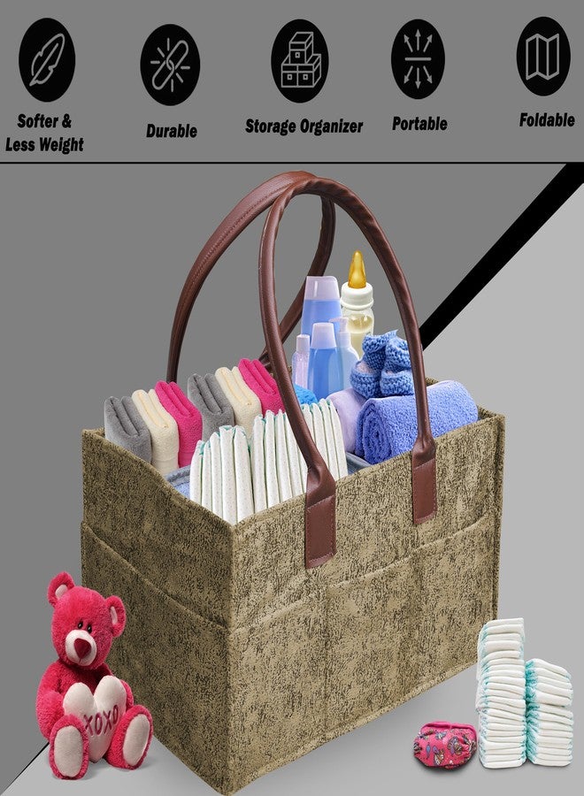 GREEN DECOR Non Woven Fabric Cute Diaper Caddy Bag with PU Leather Handle for Smart Mothers Baby Diaper Caddy Wipes Storage Organizers,Foldable and Portable(Polka Print Cream-15X10X8 Inch) - Image 5
