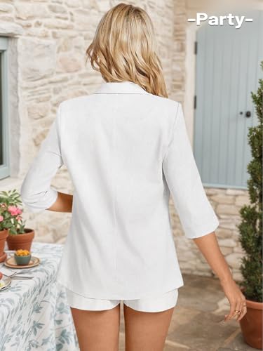 Mina Self White Blazer Jackets for Women 2025 Summer Women's Blazers & Suit Jackets Lightweight Light 3/4 Sleeve Blazers Linen Petite Womens Fashion Dressy Work Womens Professional Short Sleeve - Image 4