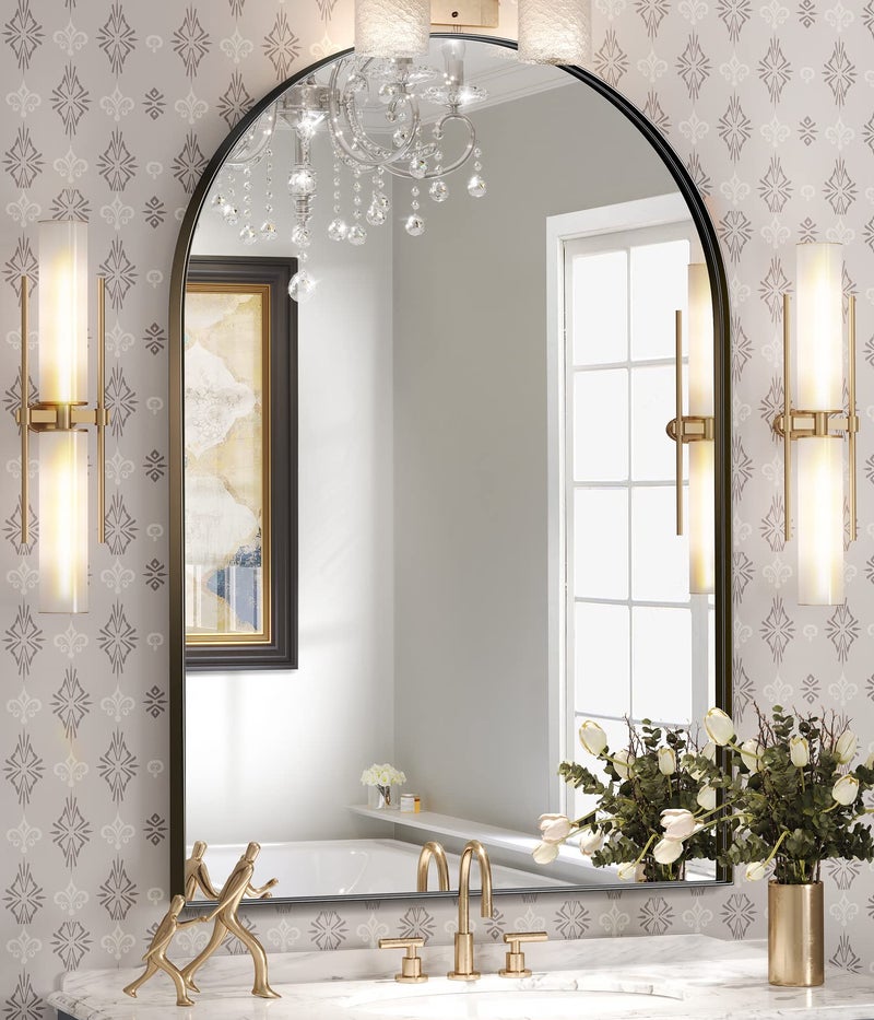 Brightify Arched Mirror Arched Wall Mirror 22 x 30 Inch Black Arch Mirror Metal Frame Black Bathroom Mirror Arched Top Bathroom Vanity Mirror for Living Room Bedroom Mantel Entryway Hallways