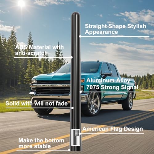 Engirette American Flag Car Truck Short Antenna 7“ with Tire Valve Caps for GMC Sierra Dodge Ram Chevy Silverado 1500 2500 3500 Avalanche Ford F150 F250 F350 Super Duty Raptor Bronco, Car Accessories (Black) - Image 2
