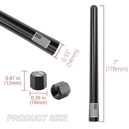 Engirette American Flag Car Truck Short Antenna 7“ with Tire Valve Caps for GMC Sierra Dodge Ram Chevy Silverado 1500 2500 3500 Avalanche Ford F150 F250 F350 Super Duty Raptor Bronco, Car Accessories (Black) - Image 5