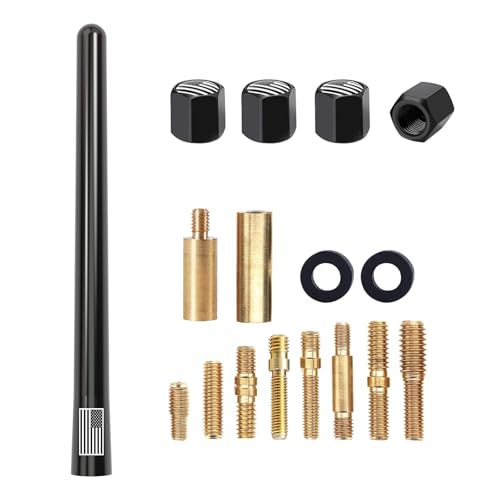 Engirette American Flag Car Truck Short Antenna 7“ with Tire Valve Caps for GMC Sierra Dodge Ram Chevy Silverado 1500 2500 3500 Avalanche Ford F150 F250 F350 Super Duty Raptor Bronco, Car Accessories (Black) - Image 1
