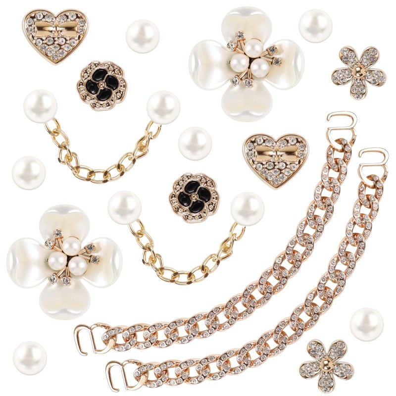 WYVAS 18 Pcs Bling Shoe Charms for Women, Flower Pearl Clog Shoes Accessories, Fashion Crystal Rhinestone Shoes Charms Pearl Chain DIY Sandals Decoration for Women Birthday Party Favors Accessories - Image 1