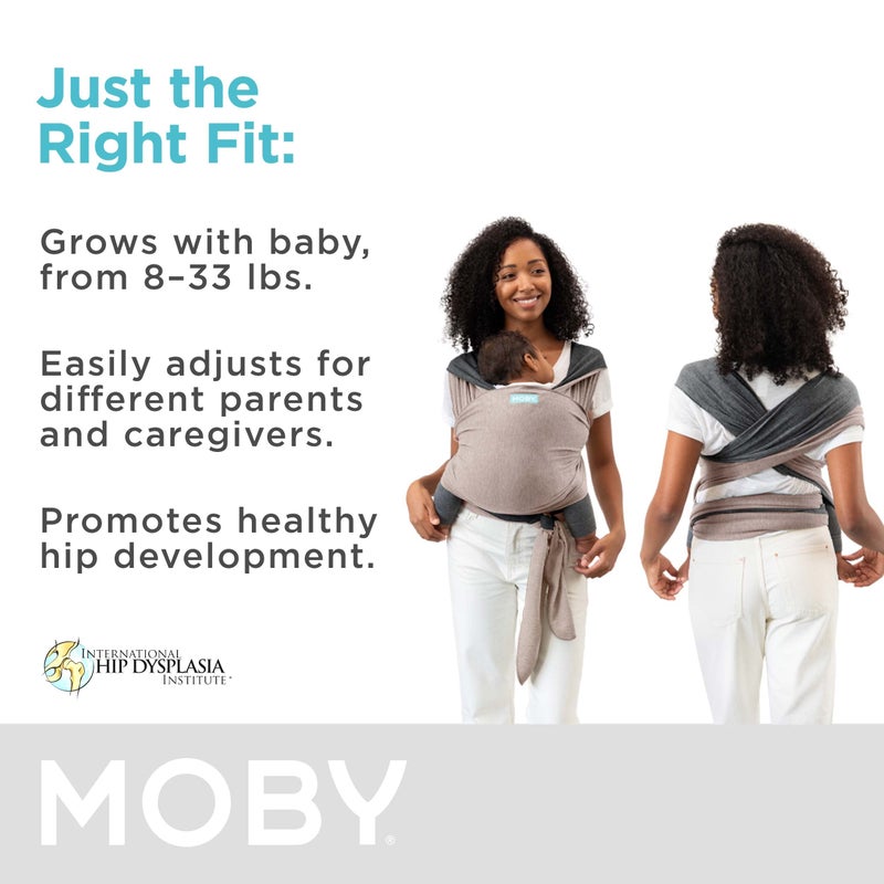 Moby Baby Wrap Carrier Reversible for Newborns to Toddlers (8-33lbs), Infant Sling Carrier, Ultra Lightweight & Hands Free Design, Adjustable for All Body Types (Taupe/Charcoal) - Image 3