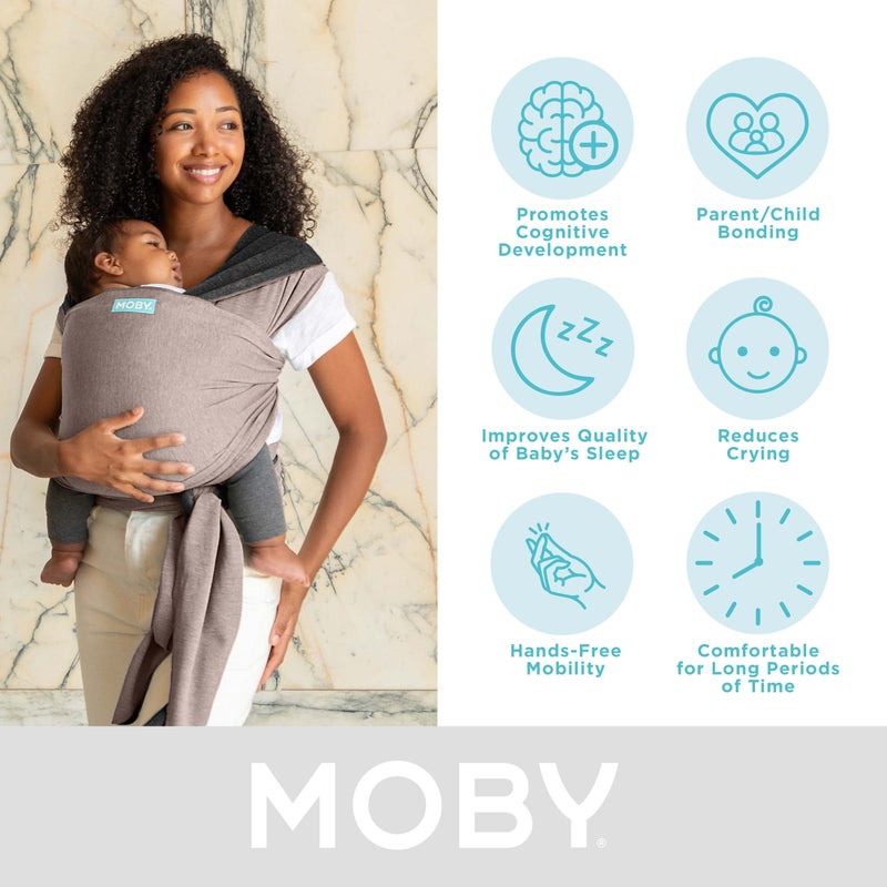 Moby Baby Wrap Carrier Reversible for Newborns to Toddlers (8-33lbs), Infant Sling Carrier, Ultra Lightweight & Hands Free Design, Adjustable for All Body Types (Taupe/Charcoal) - Image 2