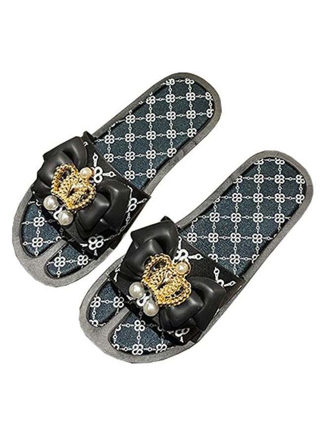 ZCM-HAPPY - Ladies Fashion Summer Bow Slippers Outdoor or Indoor Flat Beach Sandals - Image 1