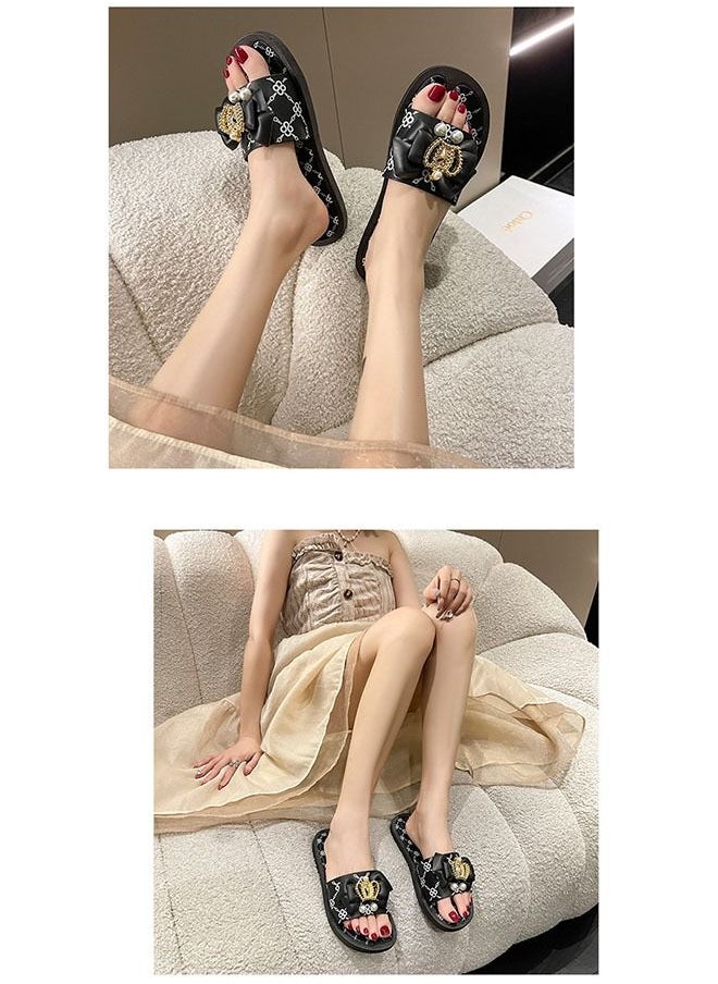 ZCM-HAPPY - Ladies Fashion Summer Bow Slippers Outdoor or Indoor Flat Beach Sandals - Image 1