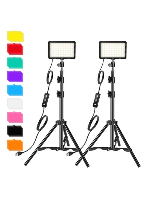 2 Pack Photography Video Lighting Kit LED Studio Streaming Lights 70 Beads Color Filter for Camera Photo Desktop Computer Conference Game Stream Portrait Shooting