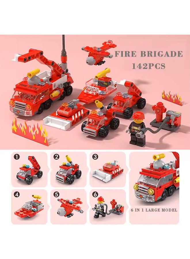 142PCS Fire Truck Building Blocks Set, 6 in 1 Fire Rescue Vehicles Building Blocks with Different Car Models, DIY Assembly Toy, Firetruck Bricks, Take Apart Toys, Educational Building Blocks Toys, Role-Playing Toys, City Fire Mobile Command Center Truck Building Block, Mini Building Block Set, Hands-On Assembly Car Toys, Creative Construction Toy, Ideal Gift for Kids  - Image 3